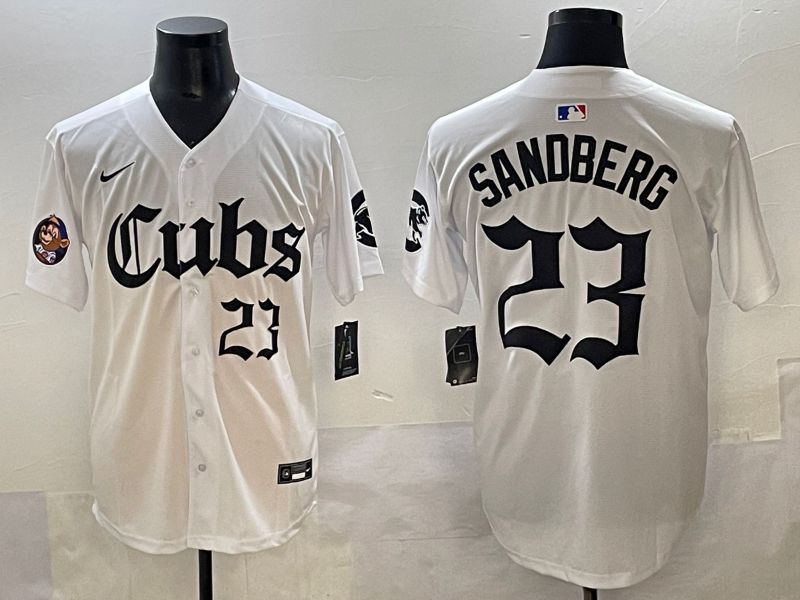 Men 2025 Chicago Cubs #23 Sandberg White Five generations Joint Name Nike MLB Jersey style 13
